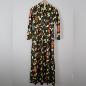 70’s Maxi Dress with Fall Foliage Pattern